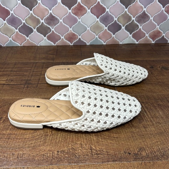 Women's Birdies Phoebe Ecru/Off-White Woven Mule, Size 6.5 - Picture 2 of 14